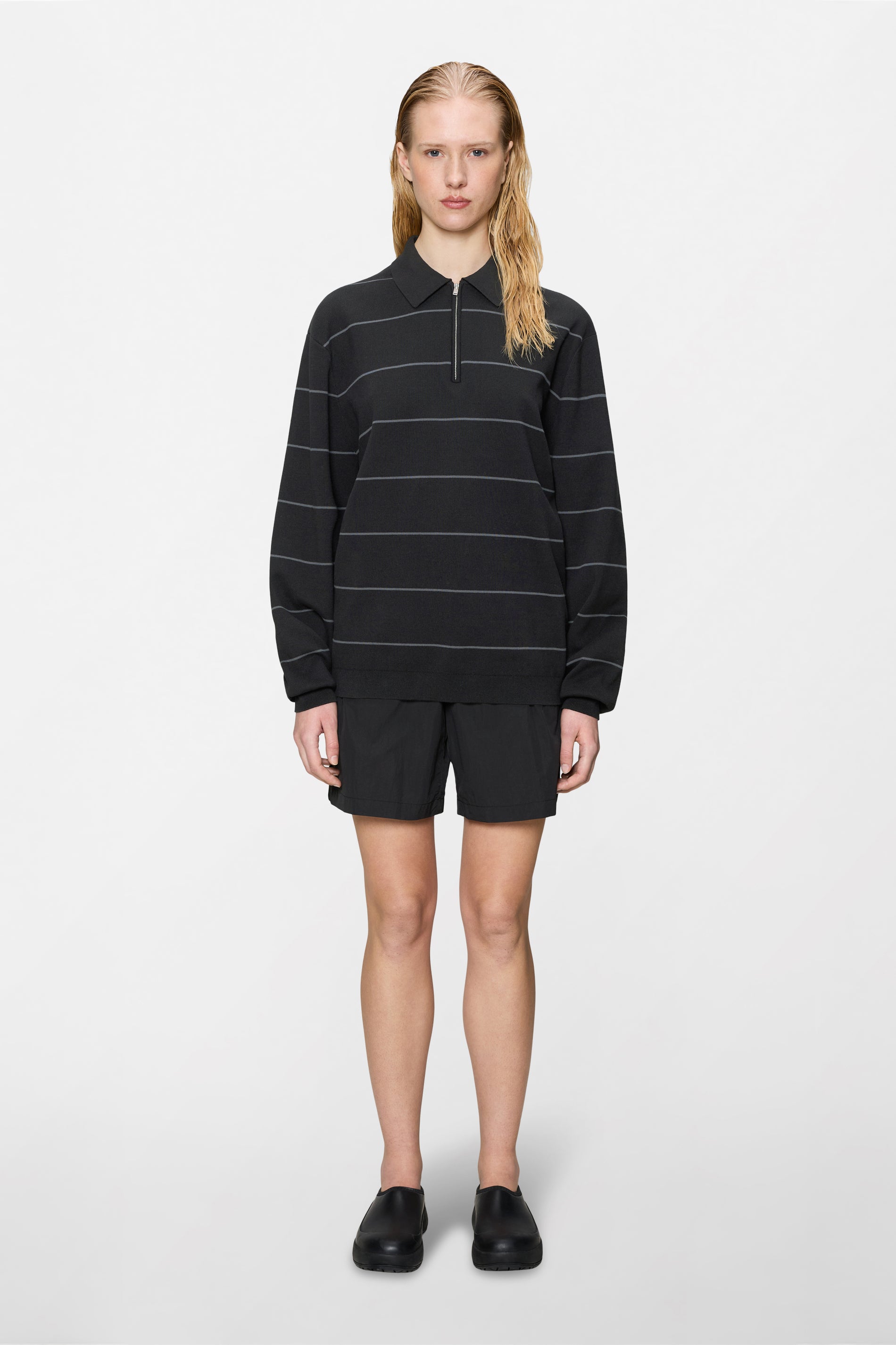 Striped Knit Long Sleeve Polo