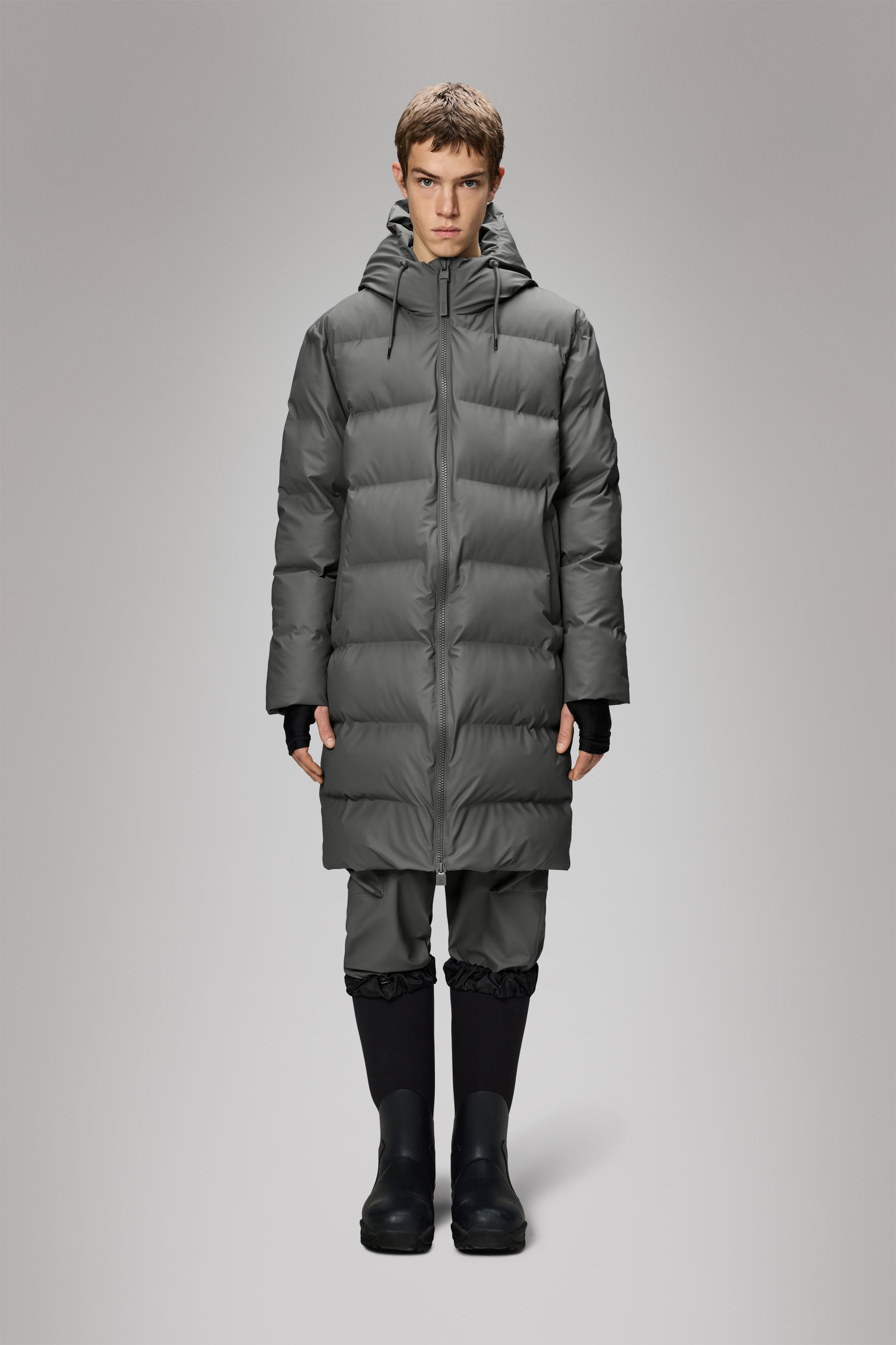 RAINS Alta Longer Puffer Jacket Grey Jacket