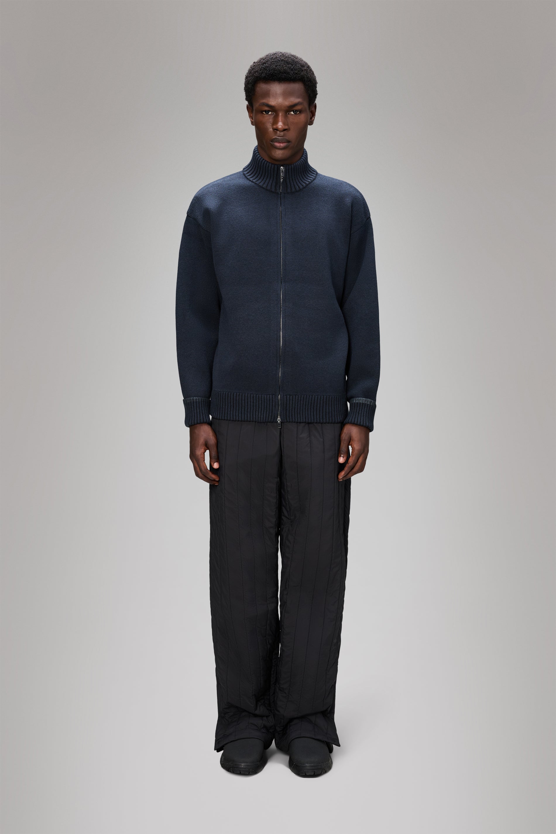 RAINS Sowa Knit Zip Cardigan Navy/Black Long Sleeve