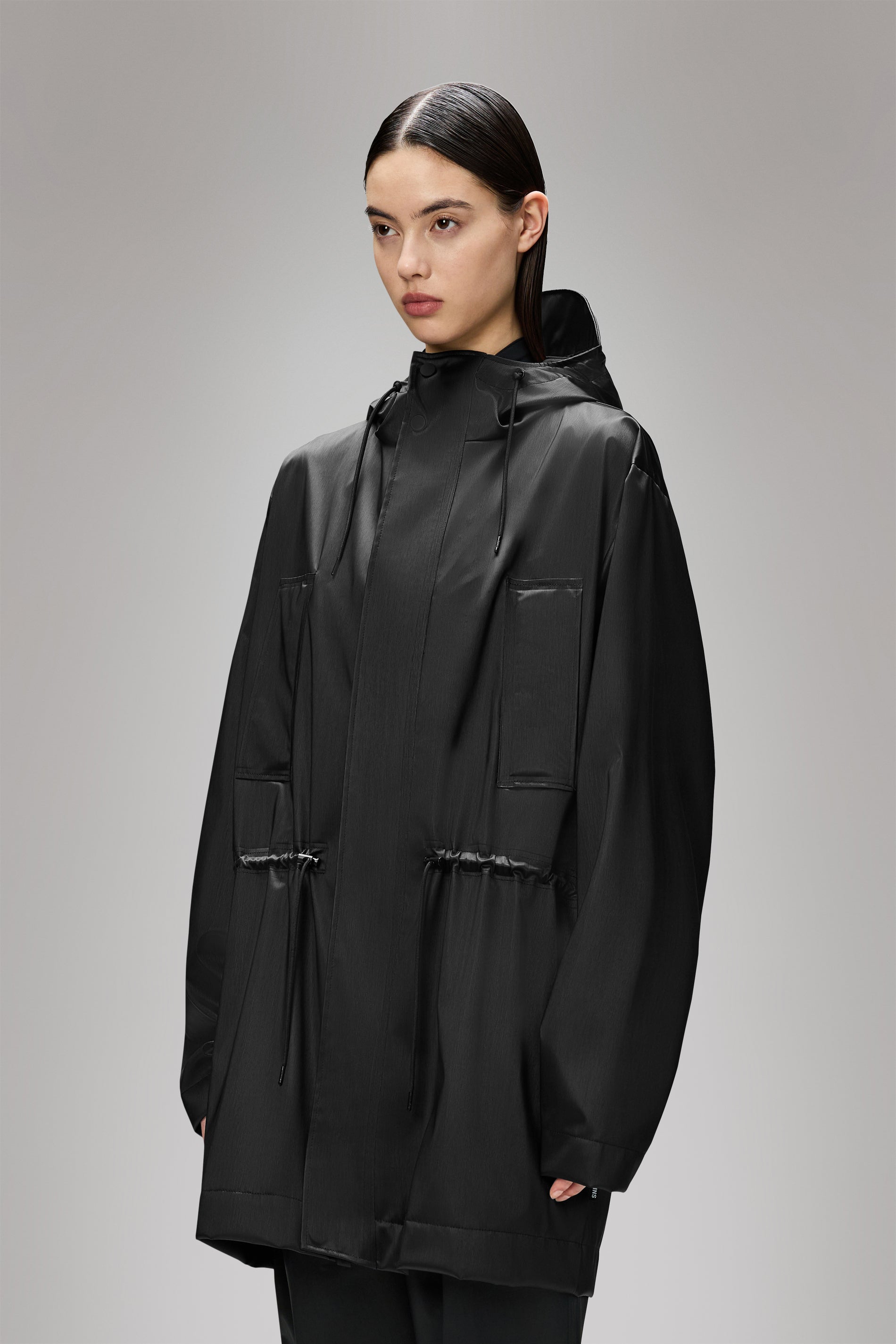 RAINS Bold Long Jacket Black Grain Jacket
