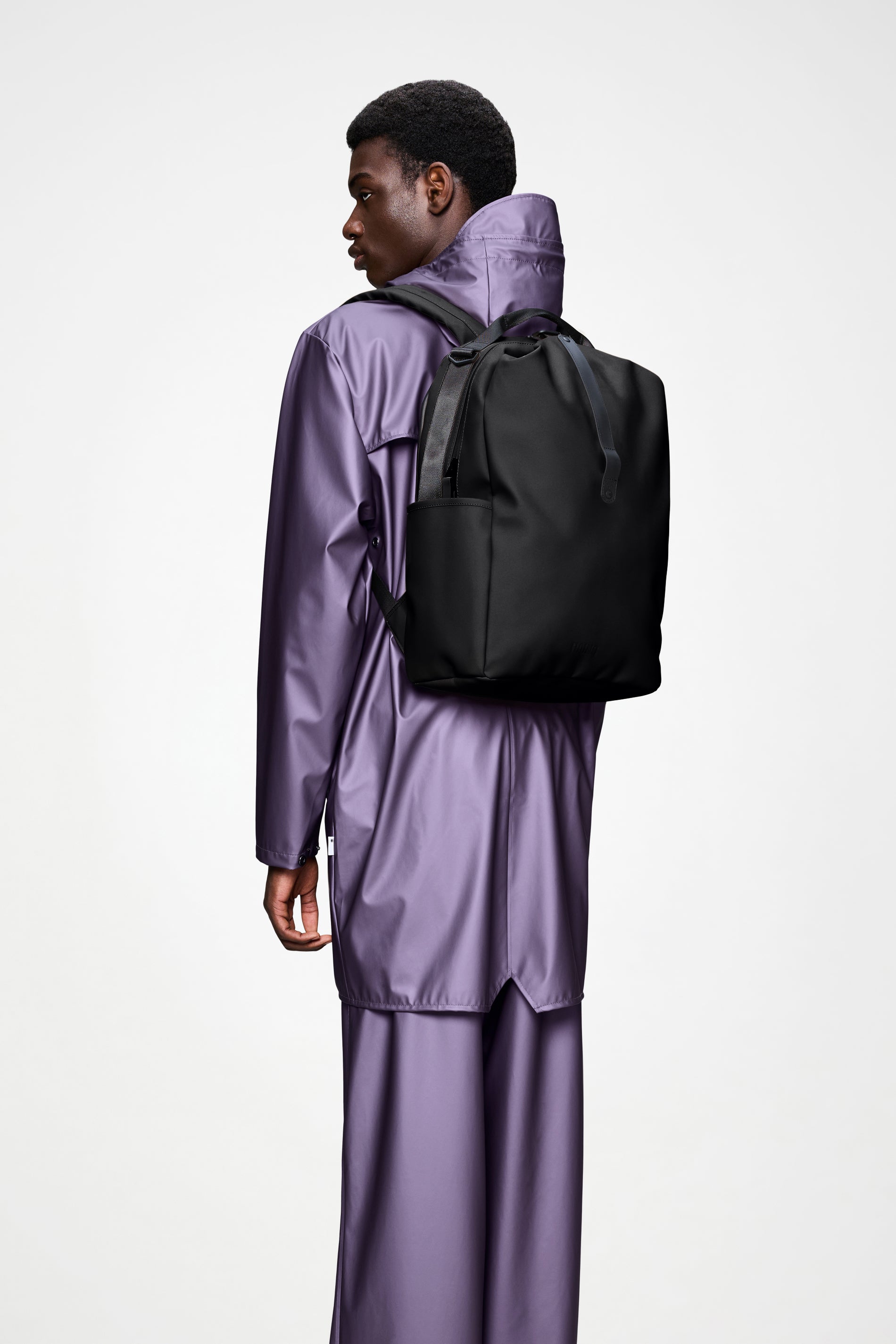 RAINS Clip Front Backpack Black Backpack