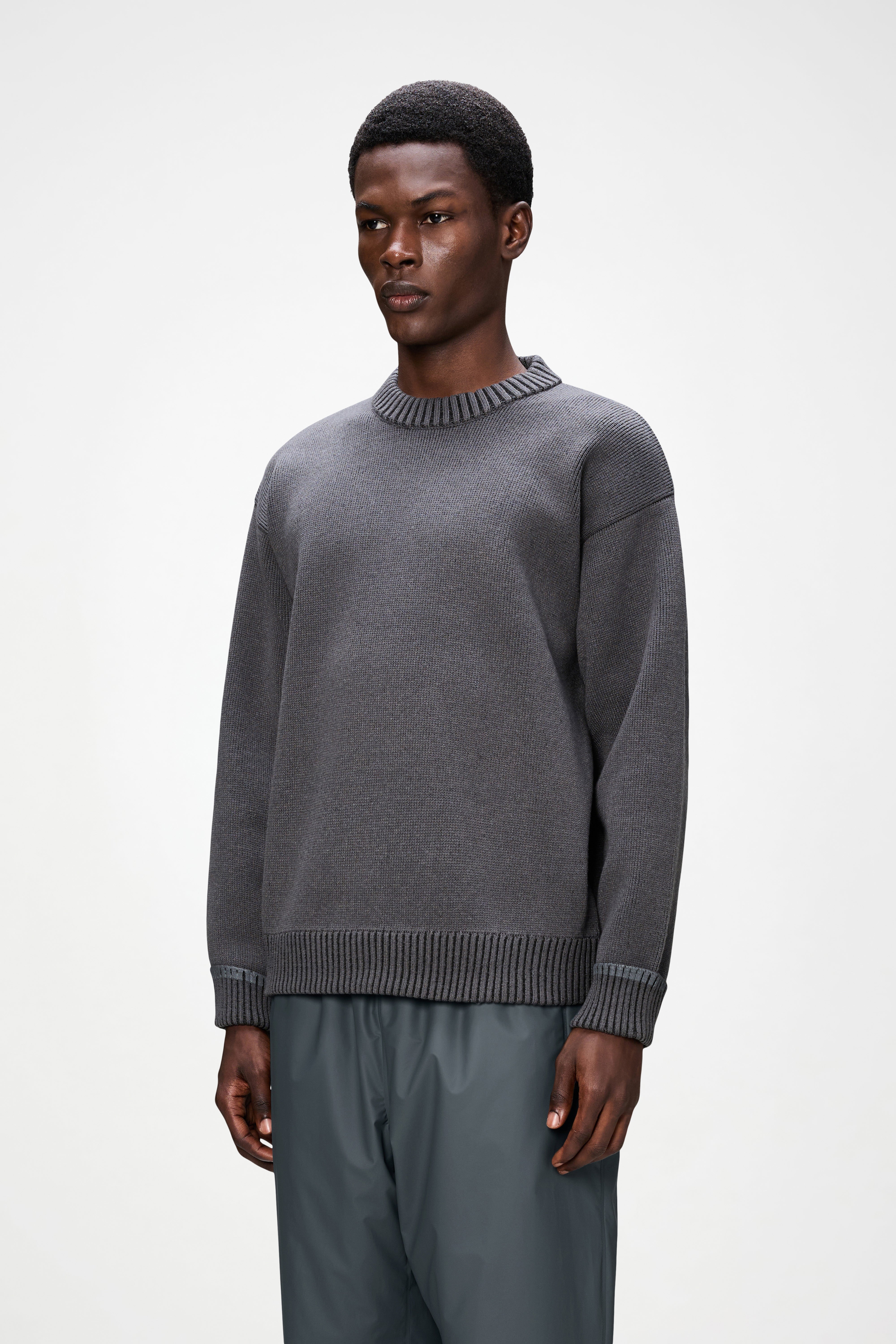 RAINS Sowa Knit Crew Neck Grey/Black Long Sleeve