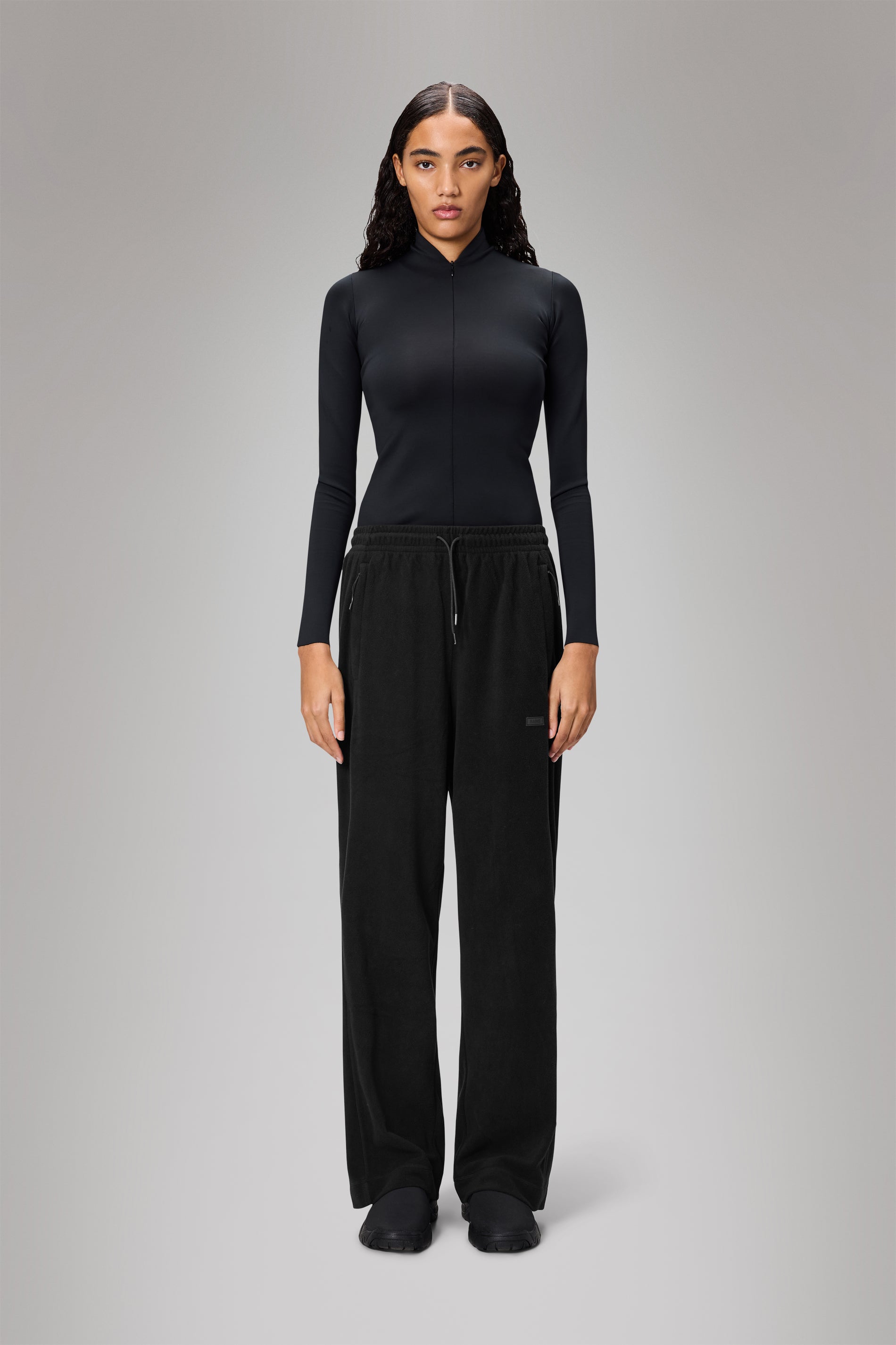 RAINS Addis Fleece Pants Wide Black Pants