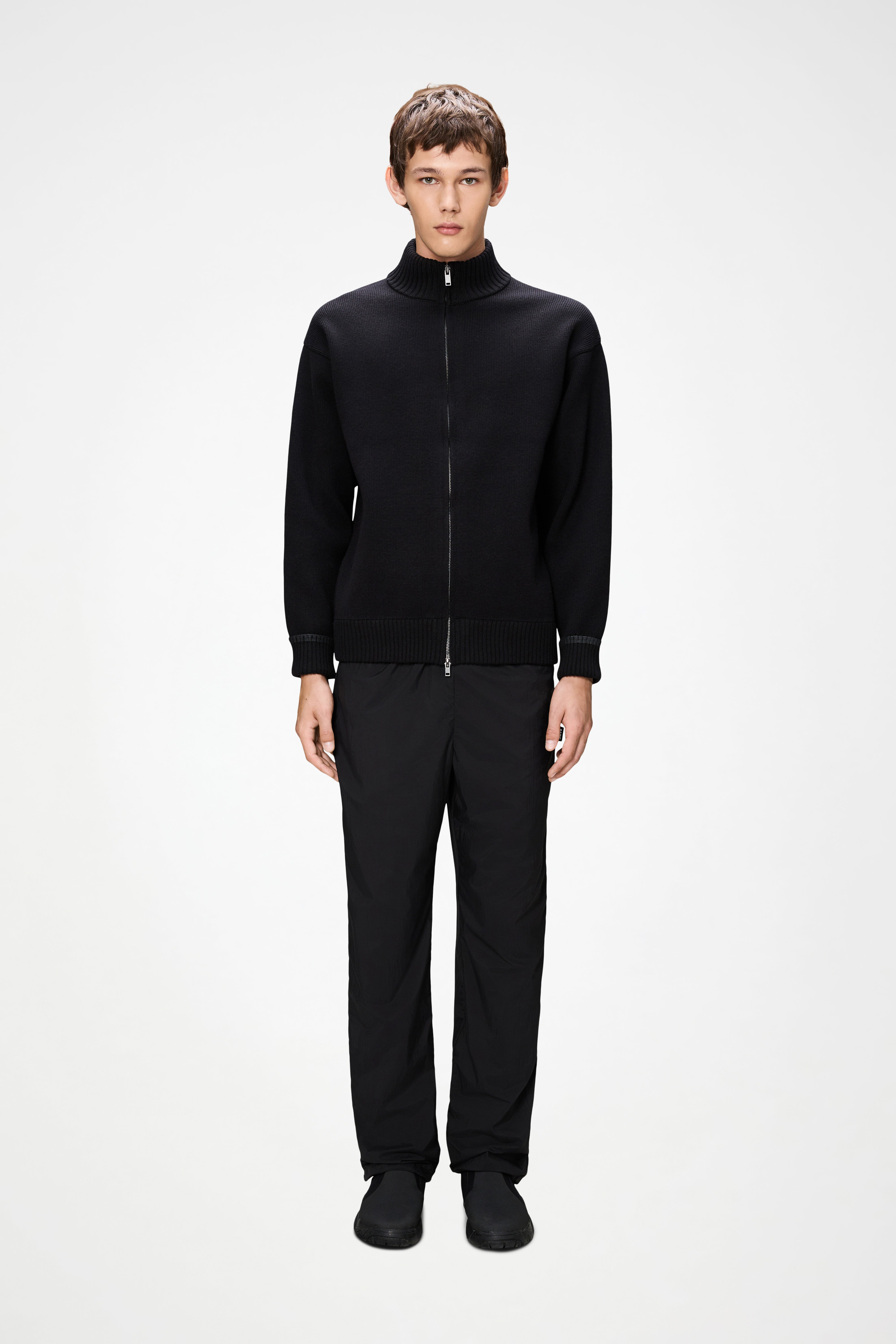 RAINS Sowa Knit Zip Cardigan Black Long Sleeve