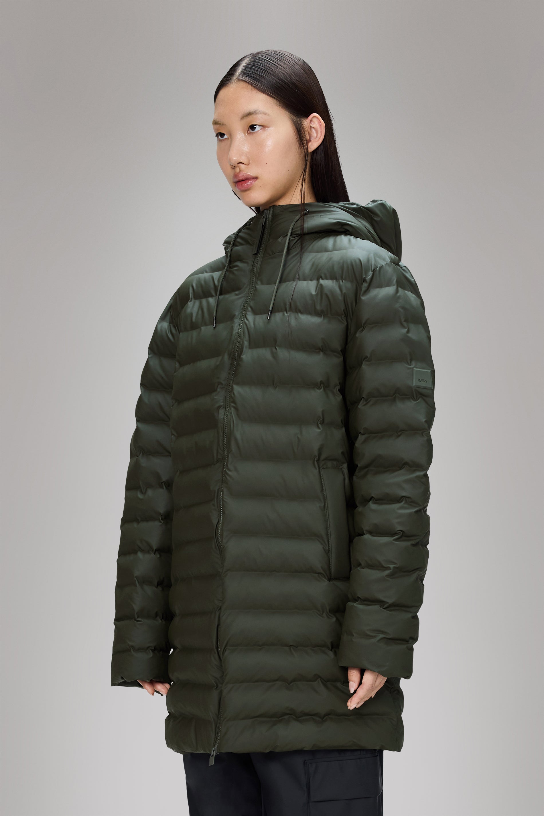 RAINS Lohja Long Puffer Jacket Green Jacket