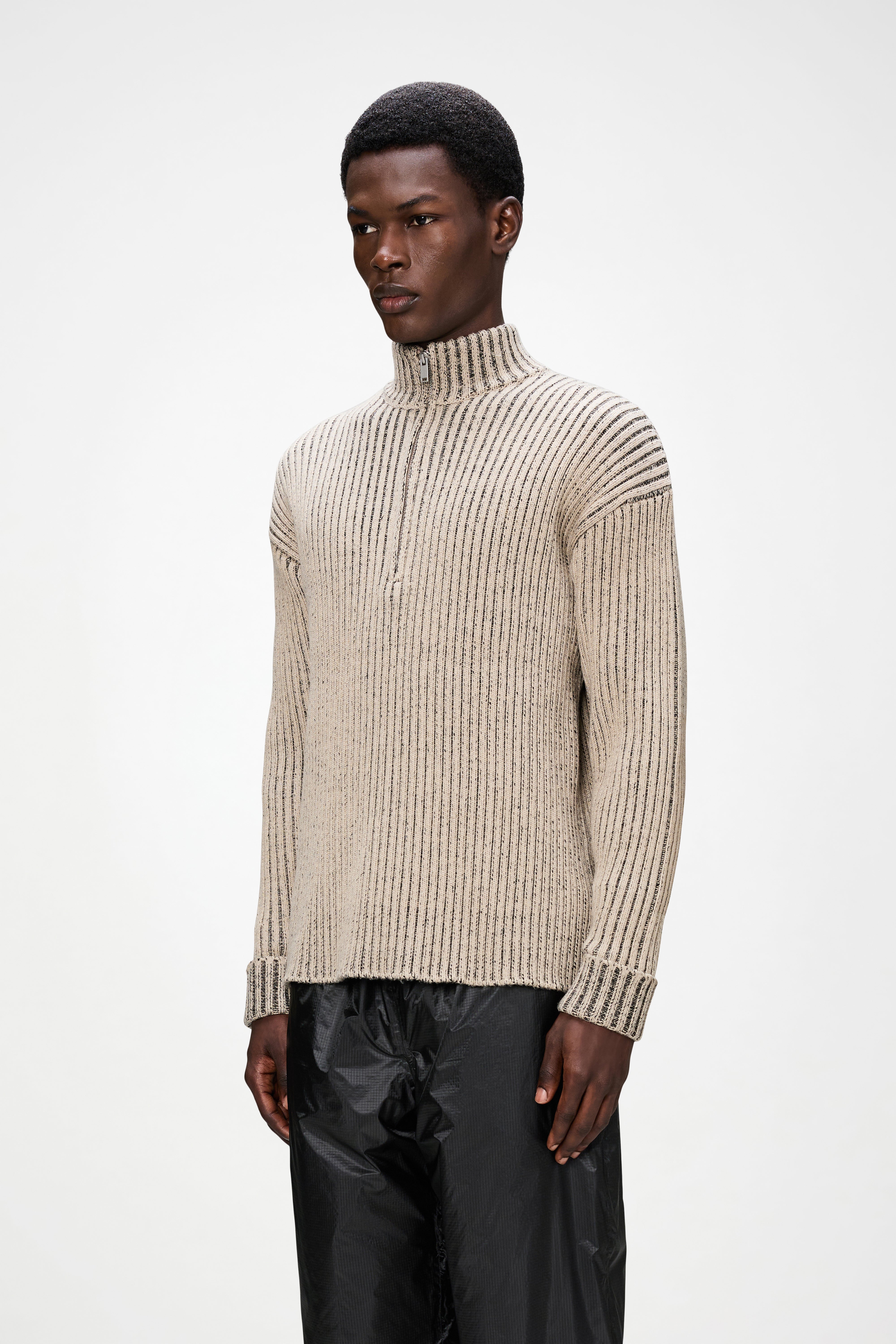 RAINS Sapa Half Zip Knit Beige/Black Long Sleeve