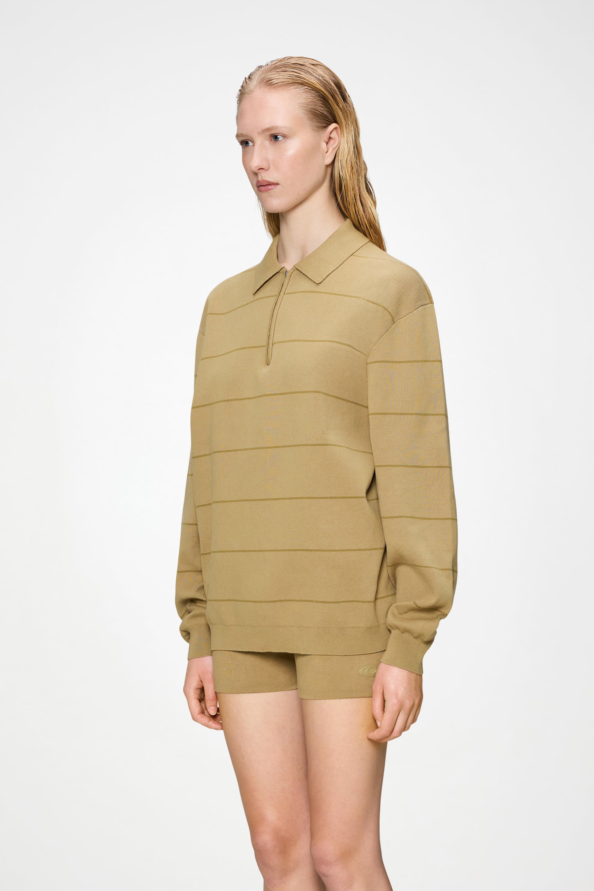 Striped Knit Long Sleeve Polo