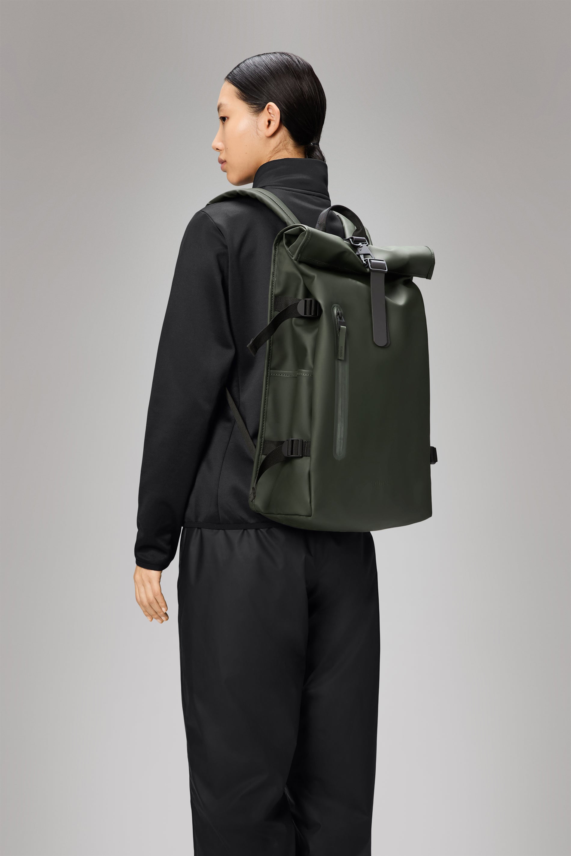 RAINS Rolltop Rucksack Large Green Backpack