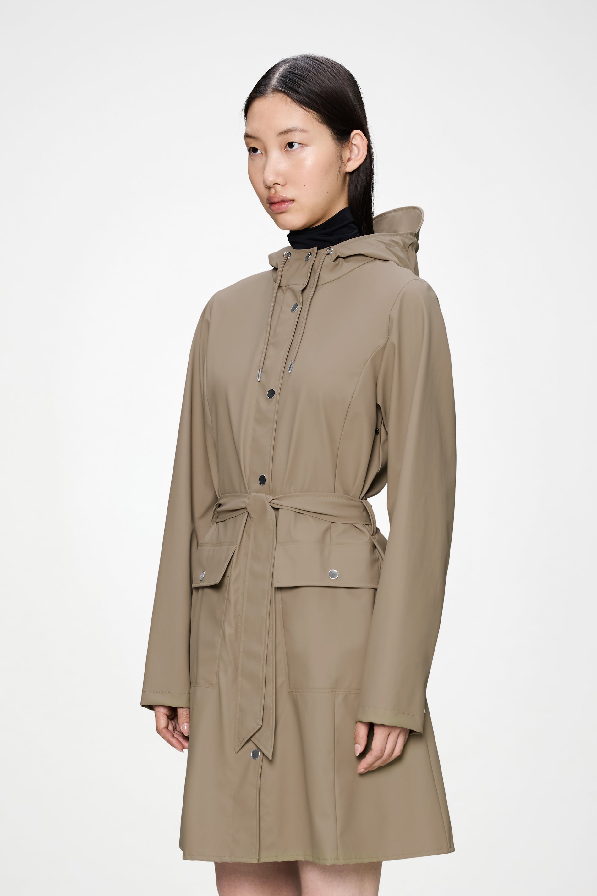 RAINS Curve Long Jacket
 Beige Jacket