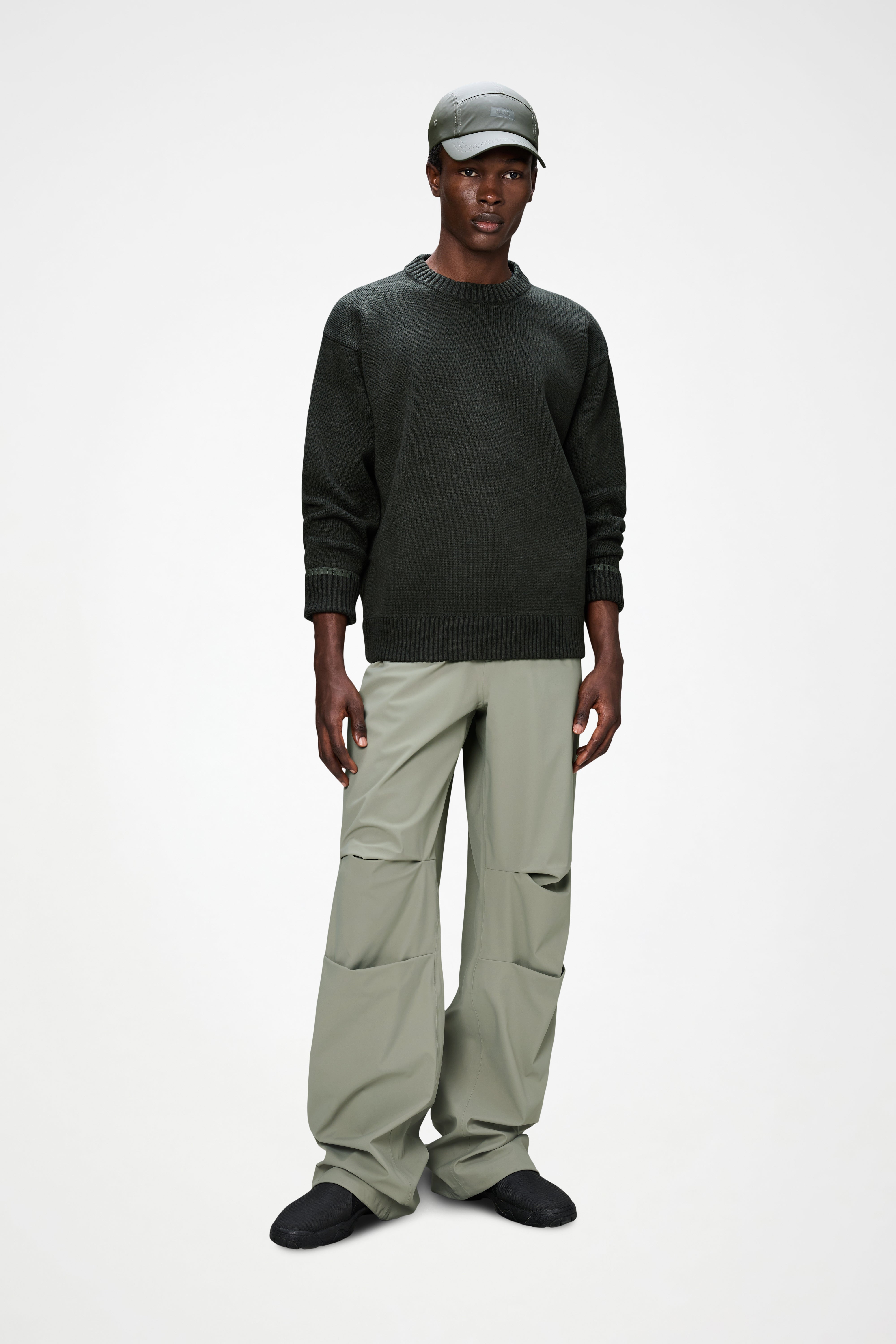 RAINS Sowa Knit Crew Neck Green/Black Long Sleeve