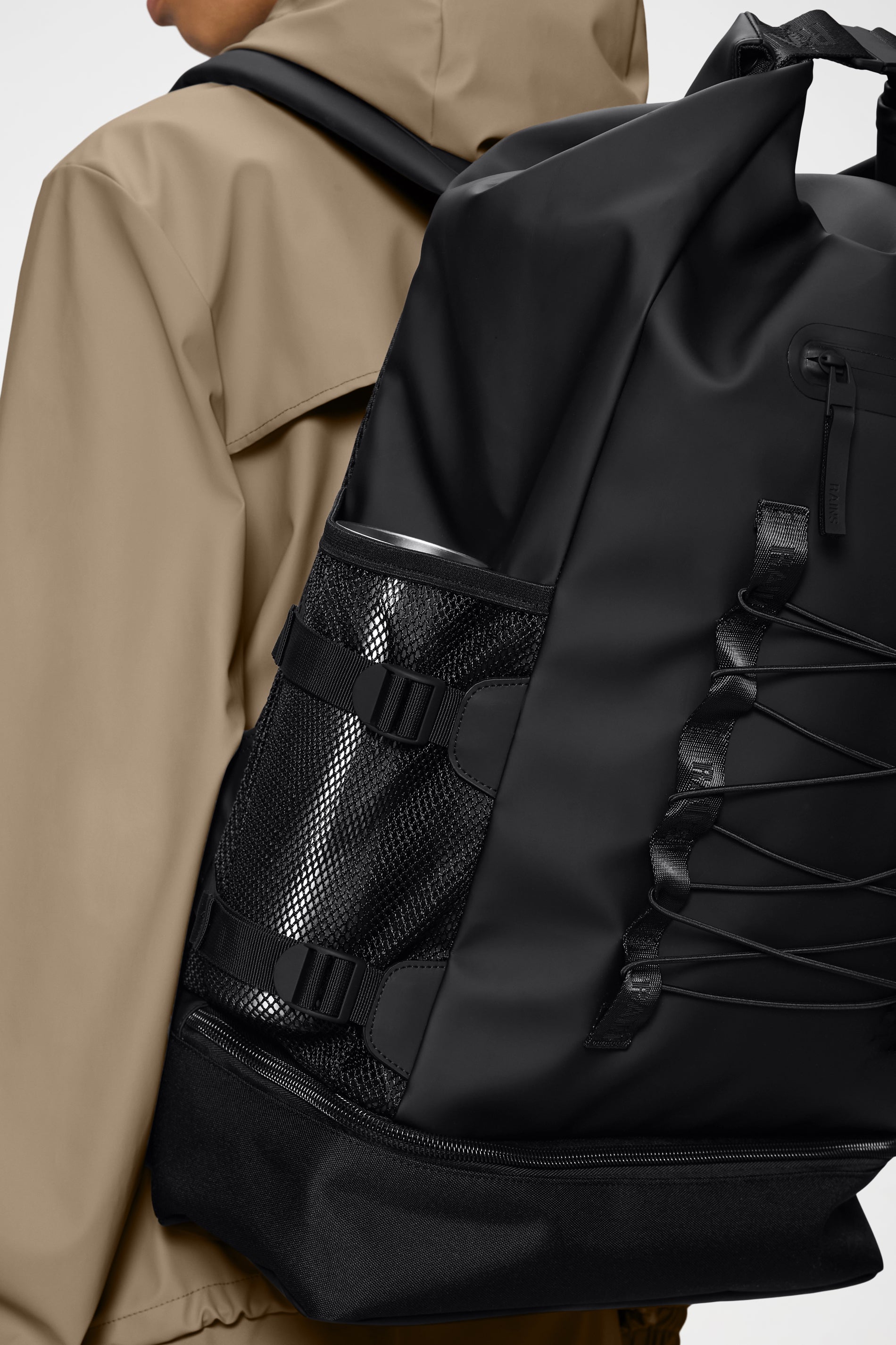 RAINS Trail Mountianeer Rolltop Large Black Backpack