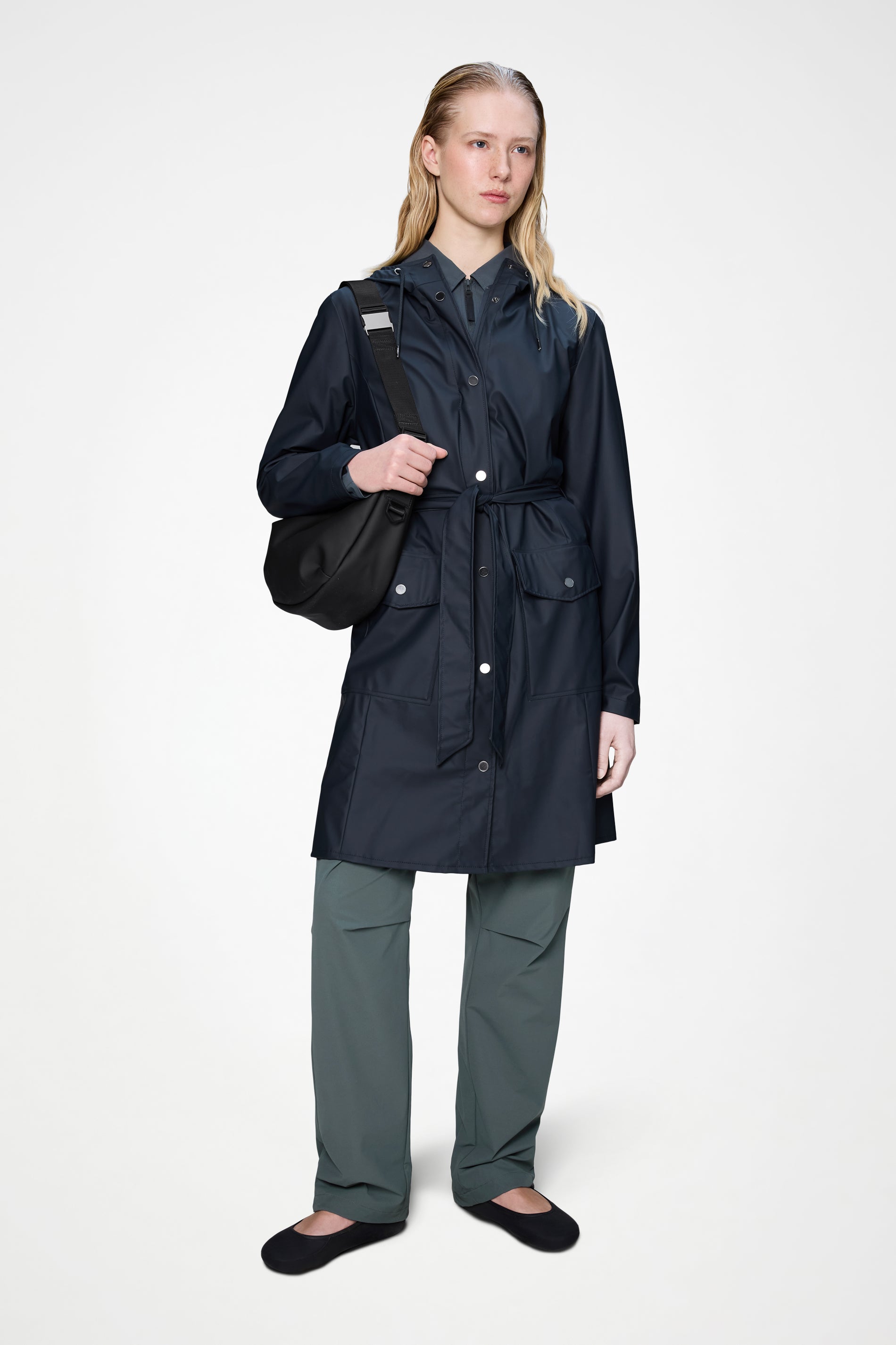 RAINS Curve Long Jacket
 Navy Jacket