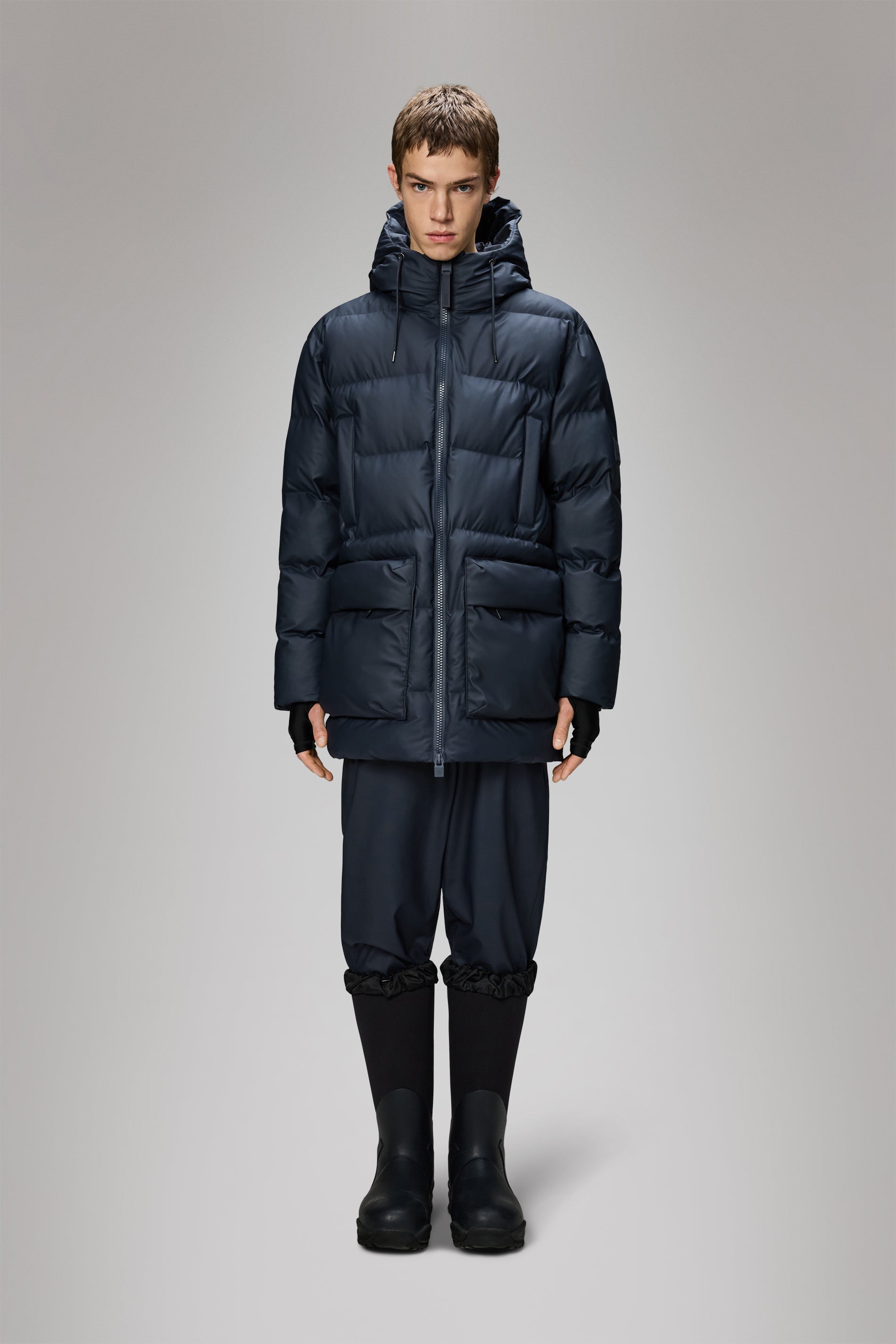 Rains Alta Long Puffer Cargo Jacket Navy Jacket