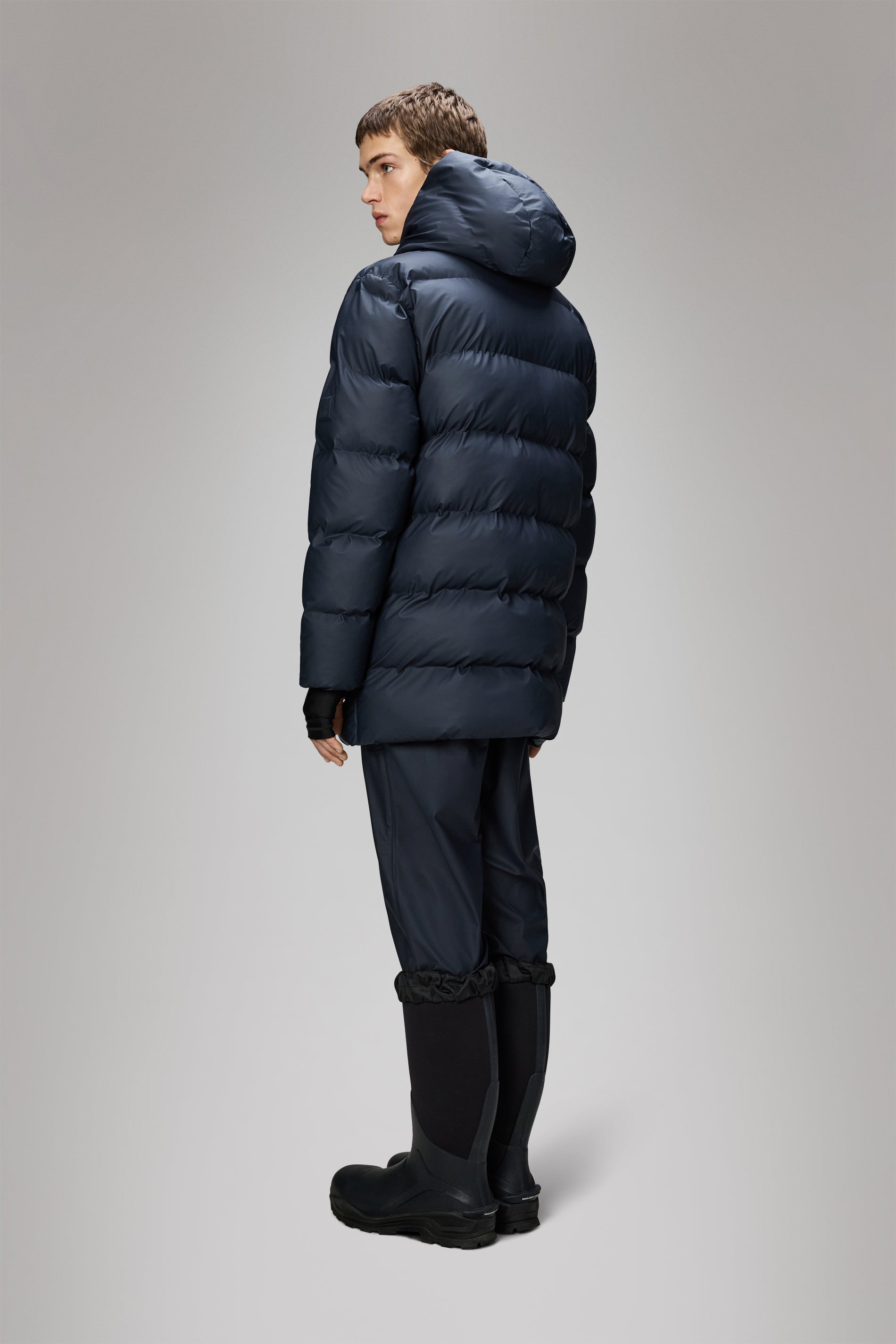 Rains Alta Long Puffer Cargo Jacket Navy Jacket