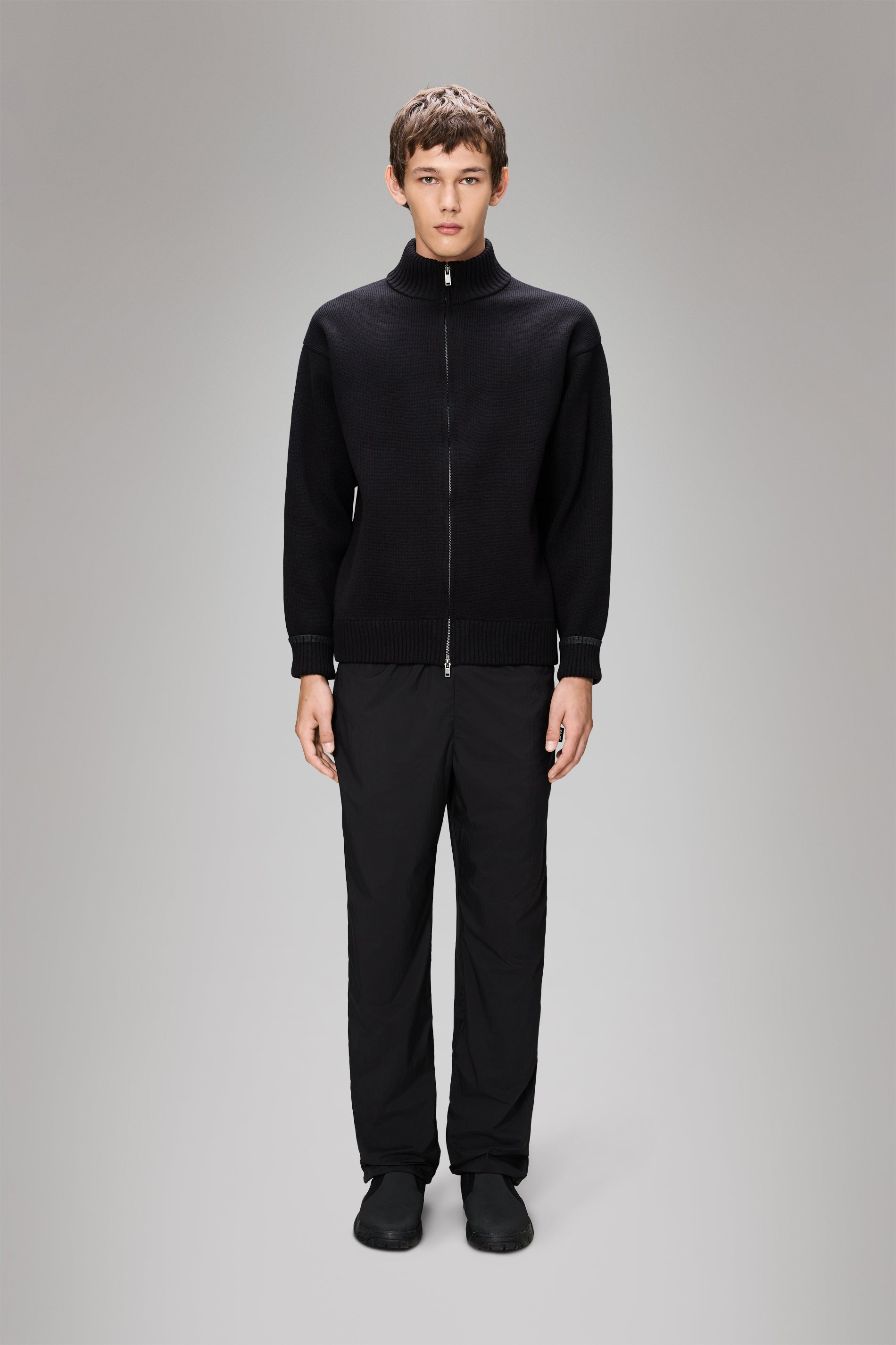 RAINS Sowa Knit Zip Cardigan Black Long Sleeve