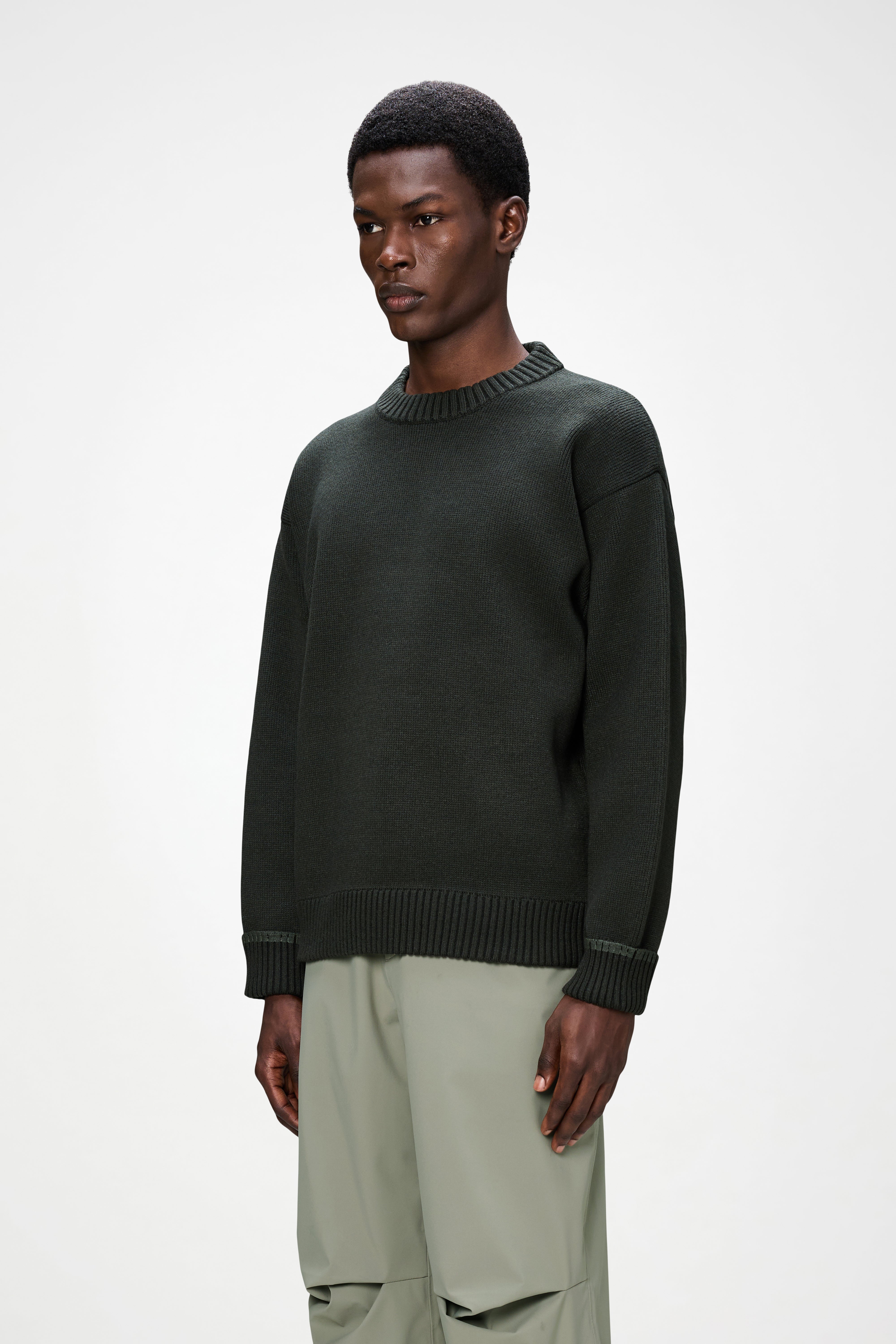 RAINS Sowa Knit Crew Neck Green/Black Long Sleeve